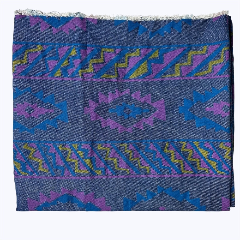 Southwestern Geometric Fabric Remnant 33x47 Blue Purple Aztec Denim Look Craft